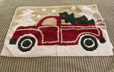 St Nicholas Square Christmas Red Truck Holiday Theme Bath Mat 20 x 30 in