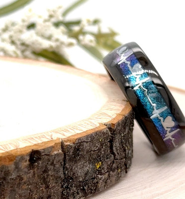 Unique 8MM Black Tungsten Ring Blue Carbon Fiber Inlay Electroplated Band