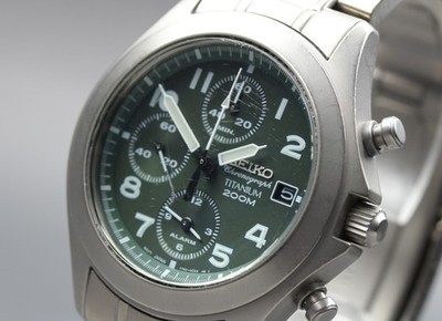 16cm Vintage SEIKO chronograph titanium 200M 7T62-0BZ0 QZ 40mm Men's Watch JAPAN