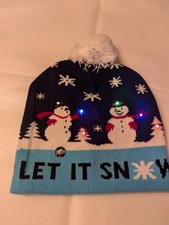 Let It Snow Snowman Light Up Christmas Beanie With Pom Pom New