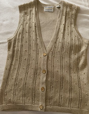Womens Large Marissa Christina gold Metallic button up vest with gold beads