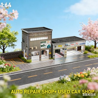 1/64 Diorama Repair Garage Model LED Lighting Workshop Scene Buiding Model US