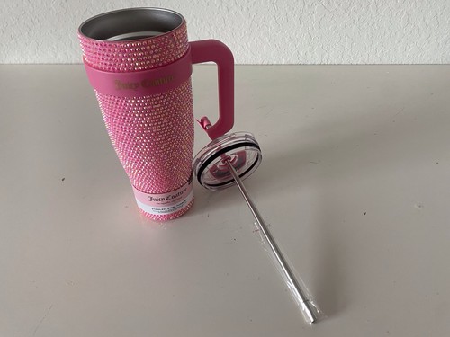 Bicchiere Juicy Couture Bling 40 oz rosa caldo strass acciaio inox NUOVO - Foto 12 di 14