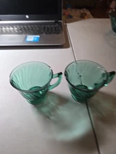 Vtg Set of 2 Jeanette Glass Co Ultramarine Swirl Pattern Footed Coffee Cups