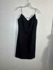 Allen B Black Evening Maxi Dress Size 4 90s Made In USA Beaded Knee Length Euc