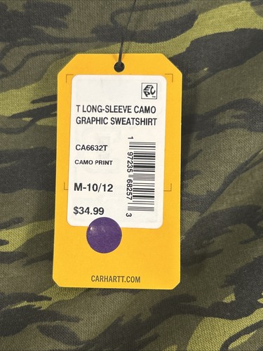 NWT Carhartt Camouflage Hoodie Youth Green Size Medium (10-12) Sleeve Logo - Picture 4 of 4