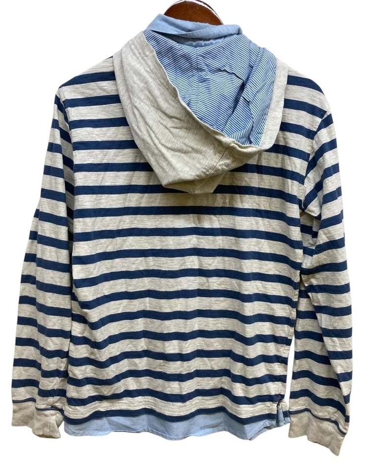 Tommy Hilfiger Sudadera con Capucha Para Mujer XL Gris Rayas Cuello Botón NY Crew Foto 3 de 4