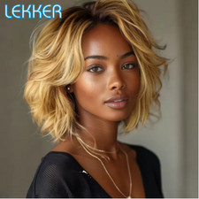 Short Curly Blonde Ombre Bob Wig 12 Inch