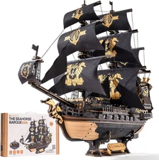 3D Wooden Seahorse Barque Puzzle Kit, 603pcs, Model Gift for Adults & Teens