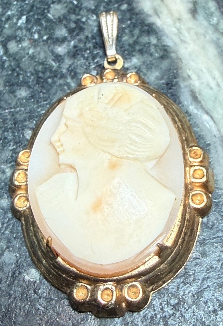 Antique Gilded Silver and Genuine Shell Cameo Pendant