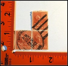3 Used 1938 US 10c John Tyler Stamps Scott 815 Prexie Tumwater WA 1955 Cancel