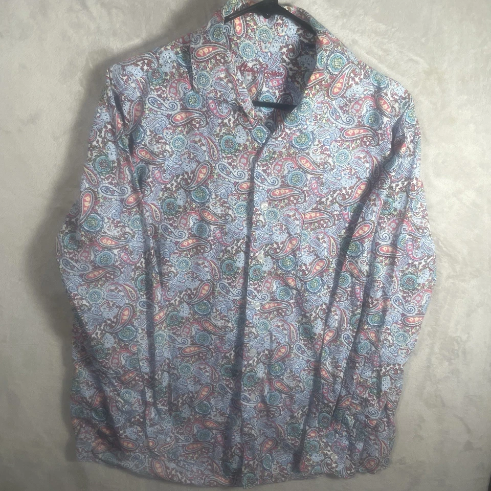 Camisa Alan River Adulto Grande Azul Rojo Cachemira Floral Para Hombre 2599 Foto 2 de 4