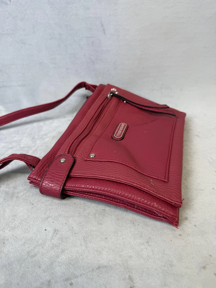 Tyler Rodan Crossbody Shoulder Bag Womens Red Pebbled Faux Leather Multi Pocket - Image 3 of 4