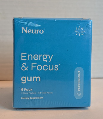 Neuro Energy and Focus Peppermint Gum 6 Pack 54 Pieces Zero Sugar Vegan