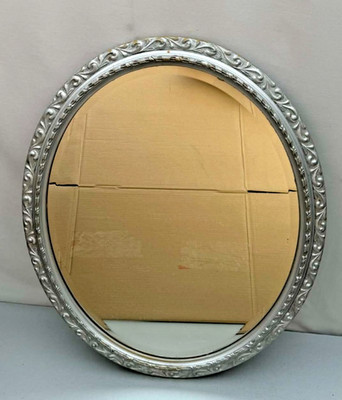 Verzierter silberner ovaler Wandspiegel Deko Rokoko|Barockstil Shabby Chic 60 cm