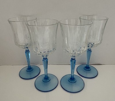 4 St. George Heritage Blue Crystal Water/wine Goblets 8  Light Blue Stem