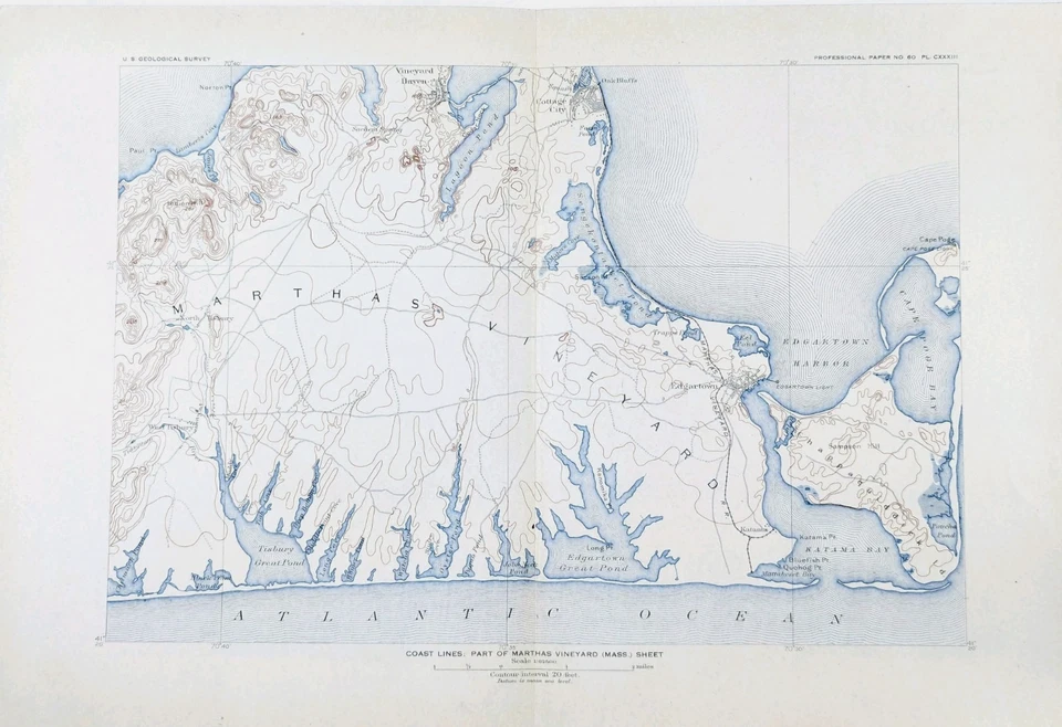 1908  MARTHA'S VINEYARD - Massachusetts Map ORIGINAL (13x9)  EDGARTOWN - Image 2 of 4