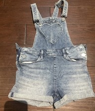 H M GIRLS DENIM OVERALL SHORTS SIZE 9-10Y