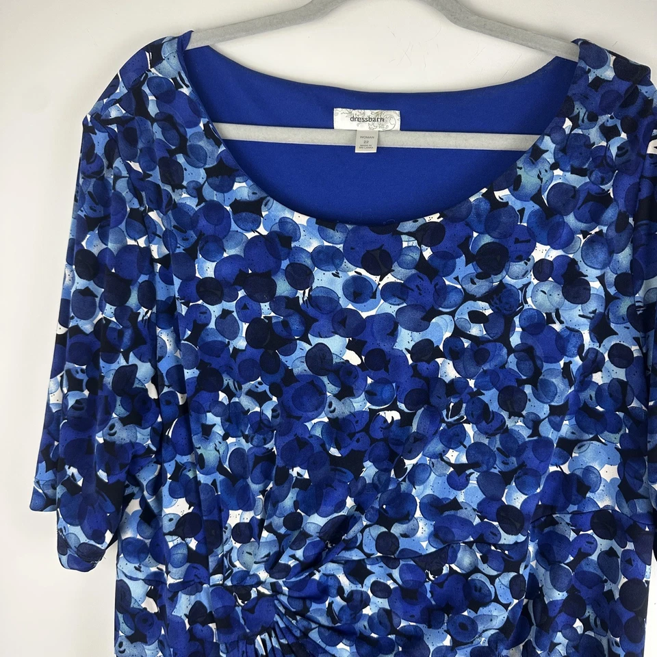 DressBarn Vintage Blue Floral Button Front Maxi Dress Ruched Pleated Plus 22W - Image 3 of 4