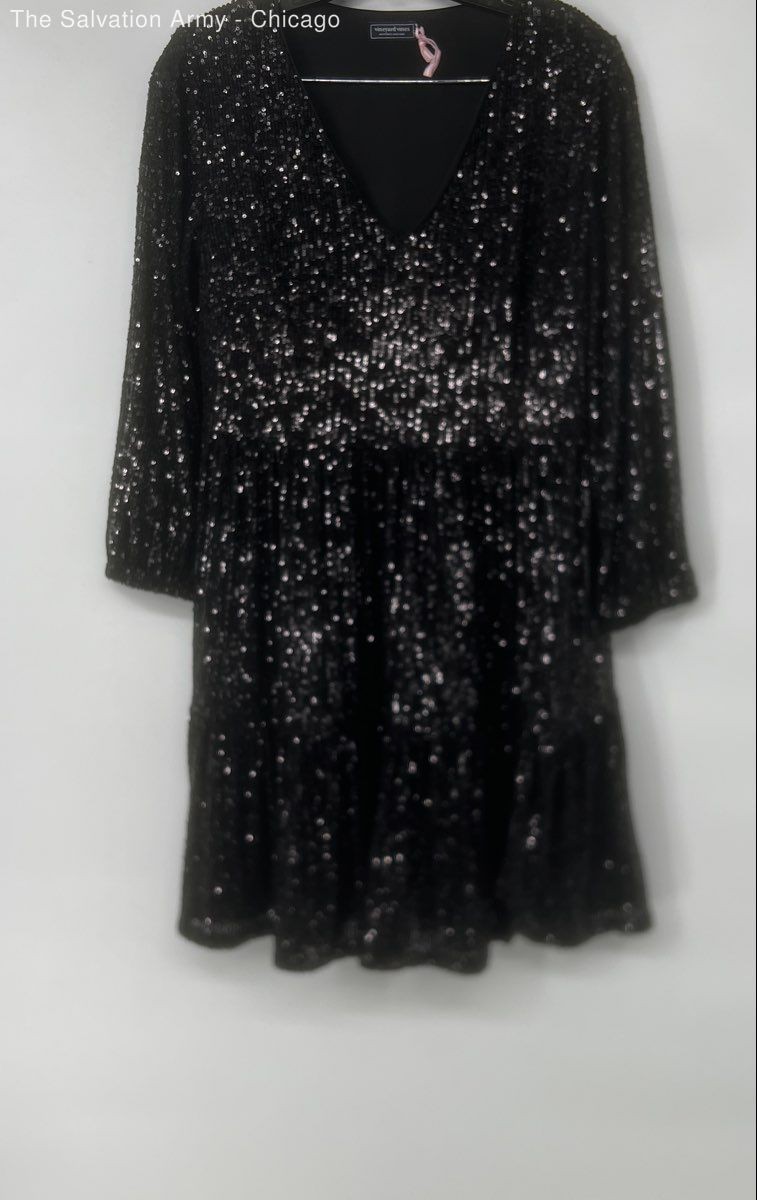 Vineyard Vines Womens Black Sequin 3/4 Sleeve Short Mini Dress Size XS