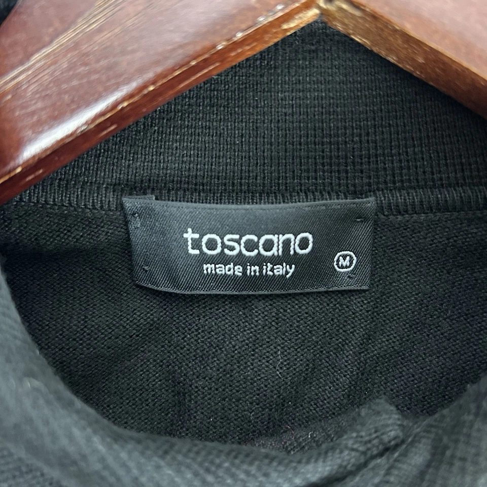 Suéter Toscano Para Hombres Mediano Manga Larga Pullover Polo Mezcla Algodón Hecho en Italia Negro Foto 3 de 4