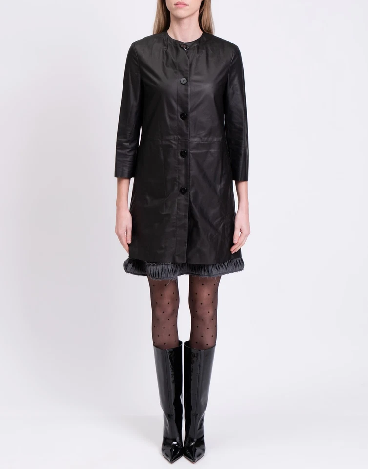 RRP€1404 DROME Leather Coat Size S Black Lightweight Unlined Made in Italy - Image 3 of 4