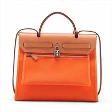 Used Hermes Aile Bag Zip PM Toile Officier x Vache Hunter Orange x Brown Silver