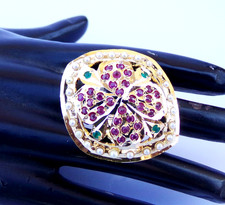Gold Plated Adjustable Statement Rings Multi Stone Floral Ethnic Ring Jewelry 11