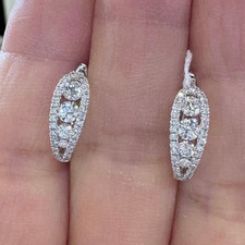 1.70Ct Round Cut Natural Moissanite Huggie Hoop Earrings 14K White Gold Plated