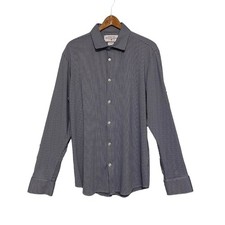 Mizzen  Main Dark Blue Gingham Button Front Long Sleeve Shirt Size XL Trim Fit