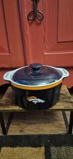 Broncos Covered Baking Dish Casserole Navy Orange 6" Deep  8" Wide Football EUC