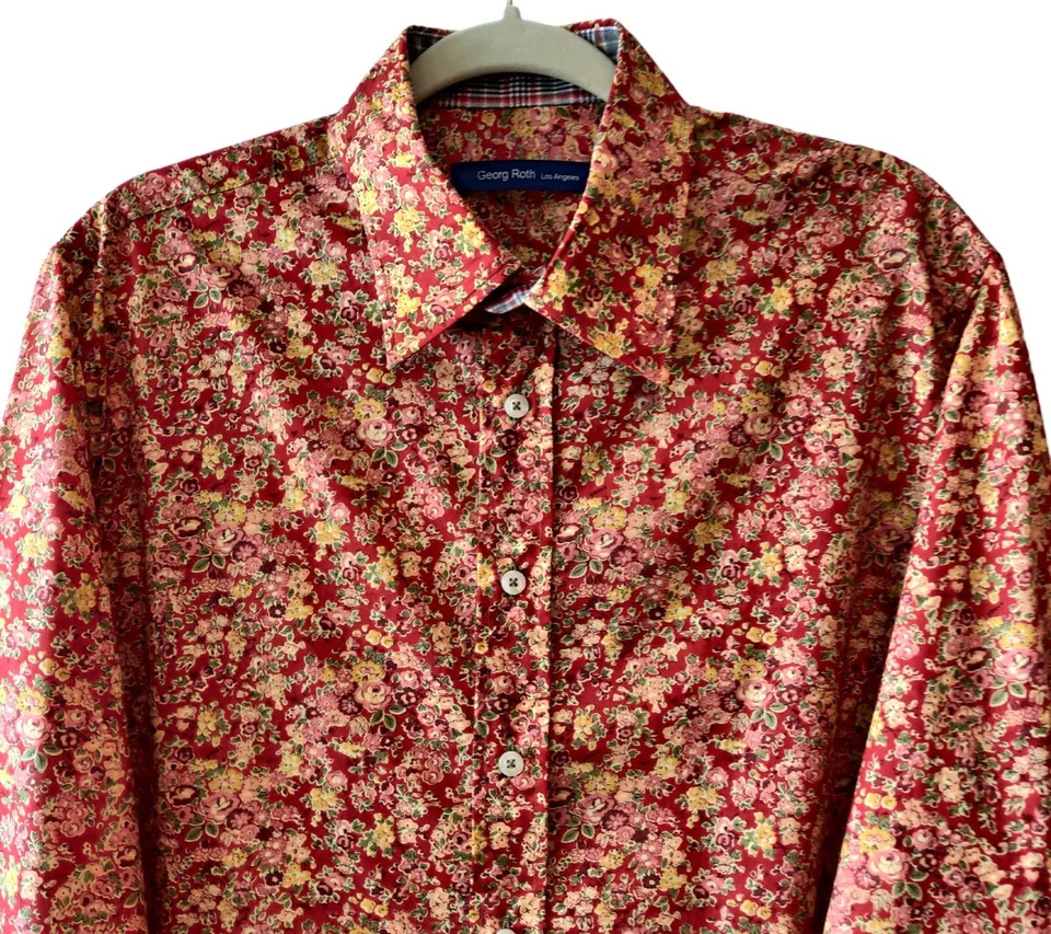 Camisa informal de algodón con botones puños abatibles florales roja de Georg Roth para hombre L Foto 4 de 4