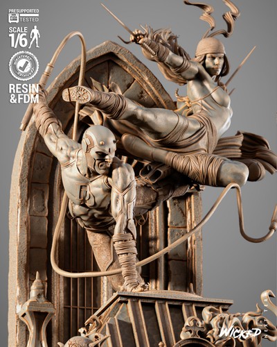 Daredevil & Elektra 3D Printed Diorama, Unpainted Marvel Comics Model Kit - Picture 7 of 8