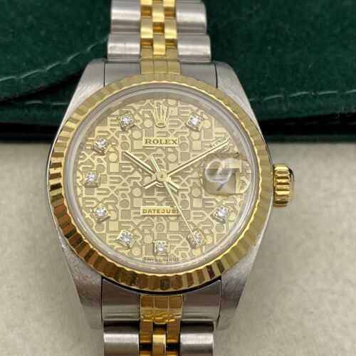 Montre Rolex Datejust 18K or jaune acier champagne cadran diamant ordinateur 79173 - Photo 2 sur 8