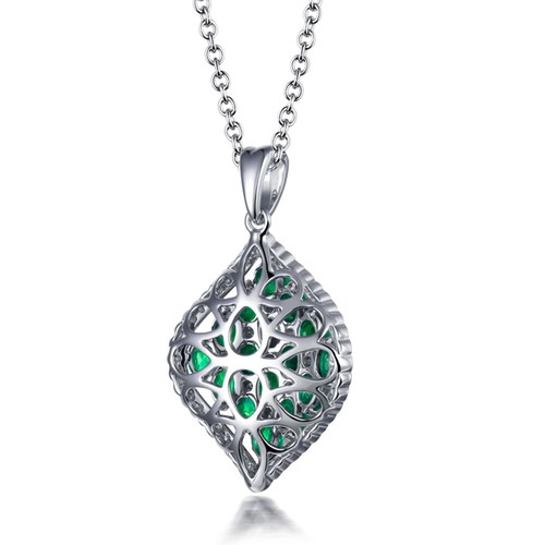 Jewelry Sets 100% Natural Emerald 14k White Gold Diamond Women Gemstone Pendant - Picture 3 of 8
