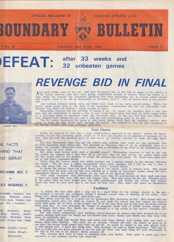 Oldham Athletic v Grimsby Town, 16 April 1968, Division Three