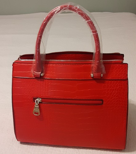 Stauer Handtasche rot Leder Krokodilmuster mit Schulterriemen NEU - Bild 2 von 12