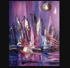 CITY BLUE█PAINTING█ ART█ORIGINAL█CANVAS█ART█LARG​E█CONTEMPORARY BUY BYG796dRB