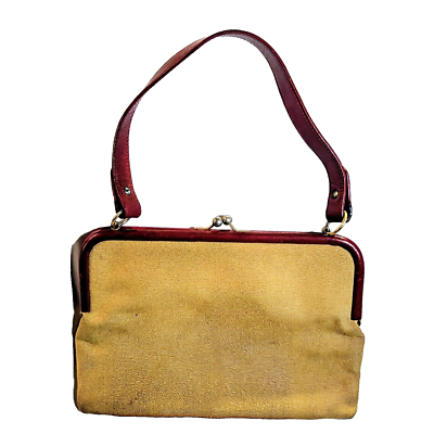 Vtg Rada Borse Made in Italy Beige Canvas Red Leather Frame Hand 