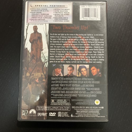 Enemy at the Gates (DVD, 2001, Sensormatic) Jude Law Sniper Action Suspense - Picture 2 of 5