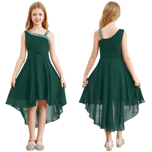 Kids Girls Sparkly Dance Dress Ceremony Ball Gown Birthday Chiffon Knot Formal - Picture 24 of 65