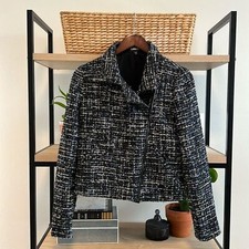 Express Tweed Asymmetrical Zip Blazer w/Pockets, S
