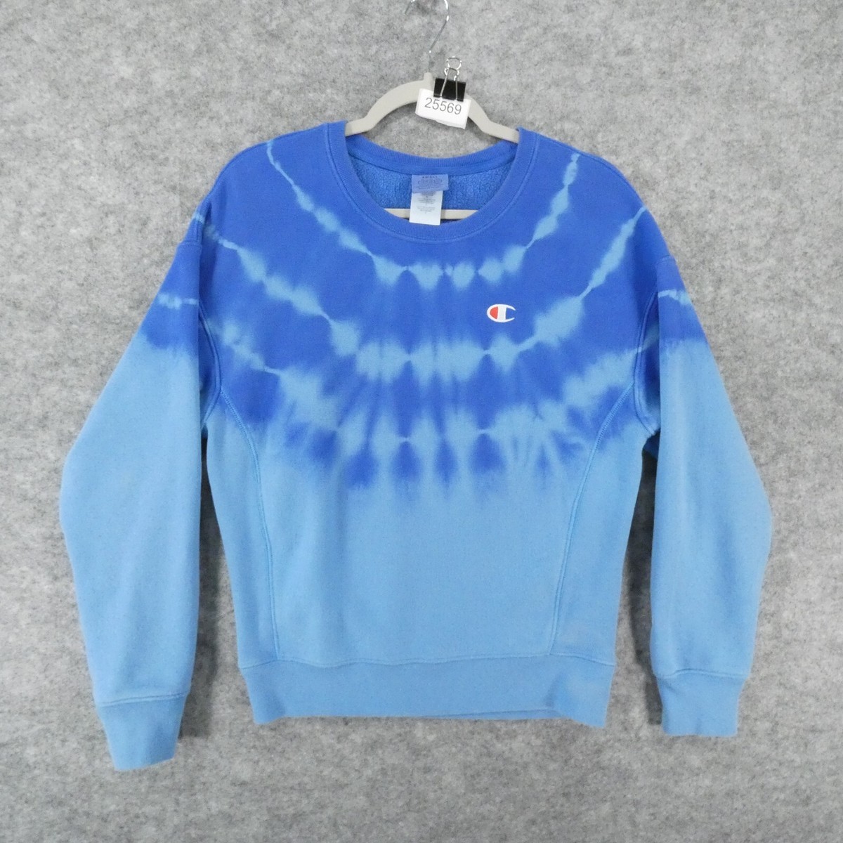 Champion Sweatshirt Mens Small Reverse Weave Blue Tie Dye Fleece