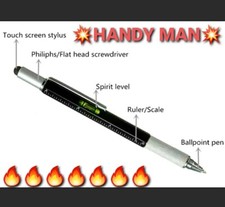 6-in-1 Stylus Pen /Stylus/Ruler/Level/Phillips Flat Screwdriver Black Ink HANDY