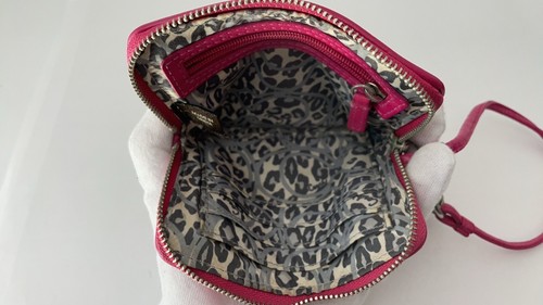 COACH Women’s Leather Pouch Dark Pink with Handle Strap 4.3 x 5.4 x 0.8 inch - Picture 10 of 16