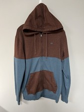 Quiksilver Hoodie Mens L Blue Brown Full Zip Graphic Hood Zip Long Sleeve