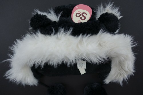 Cat Critter Hat Girls size 4 thru 7 Pom Poms Faux Fur Shell Fleece Lined Black - Picture 2 of 5