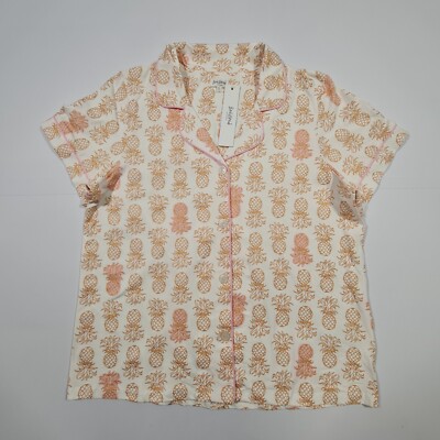 BedHead Damen Pyjama Oberteil Weiß XL Kurzarm Ananas Loungewear Shirt