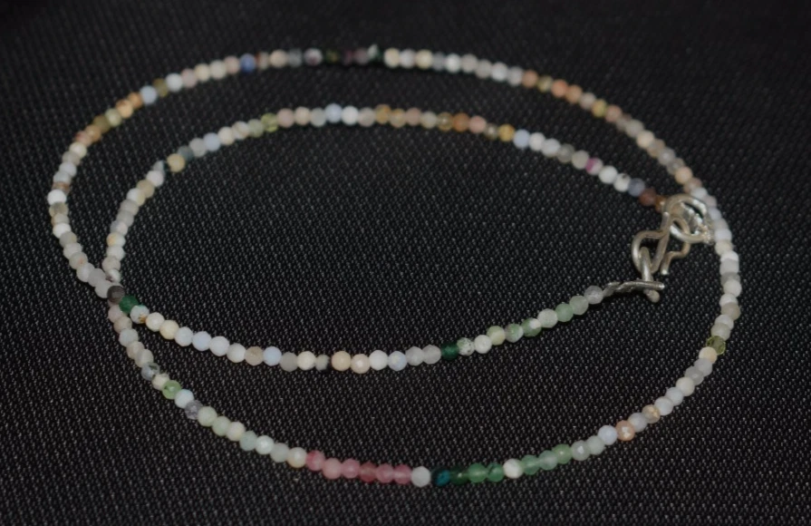 Natural Tourmaline Gemstone 925 Sterling Silver 2 mm Beads 38" String Necklace - Image 3 of 4