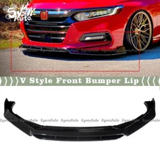 FOR 2018-2020 HONDA ACCORD 4PC GLOSS BLACK V STYLE FRONT BUMPER LIP SPLITTER KIT